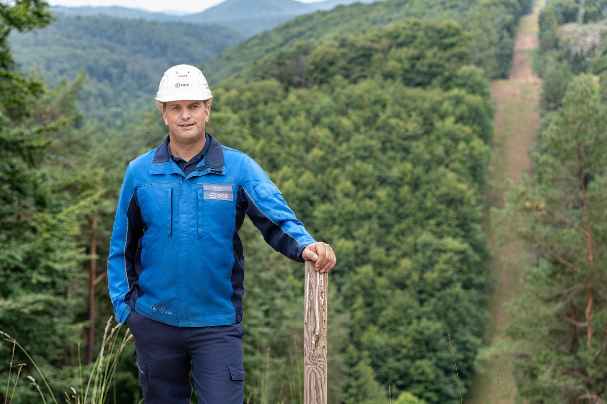 Our colleague Christian at the TENP pipeline in the Palatinate Forest